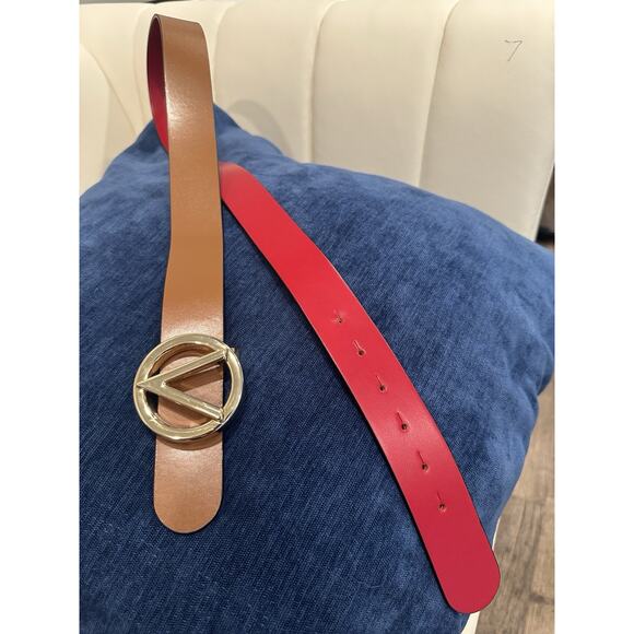 Authentic Valentino Leather Belt V Logo Gold Buckle Red Interior Size M main image 4